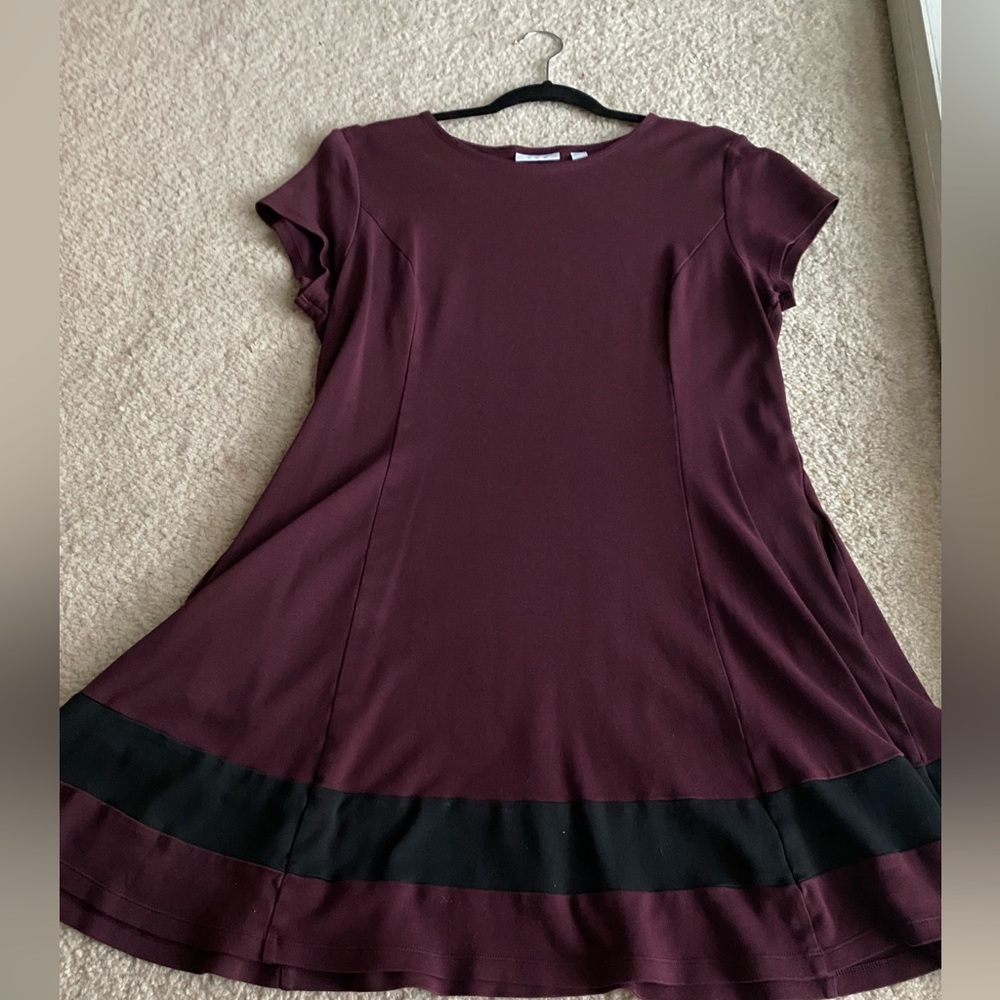 New York & Company Fit and Flare Burgundy Dress with black stripe at bottom